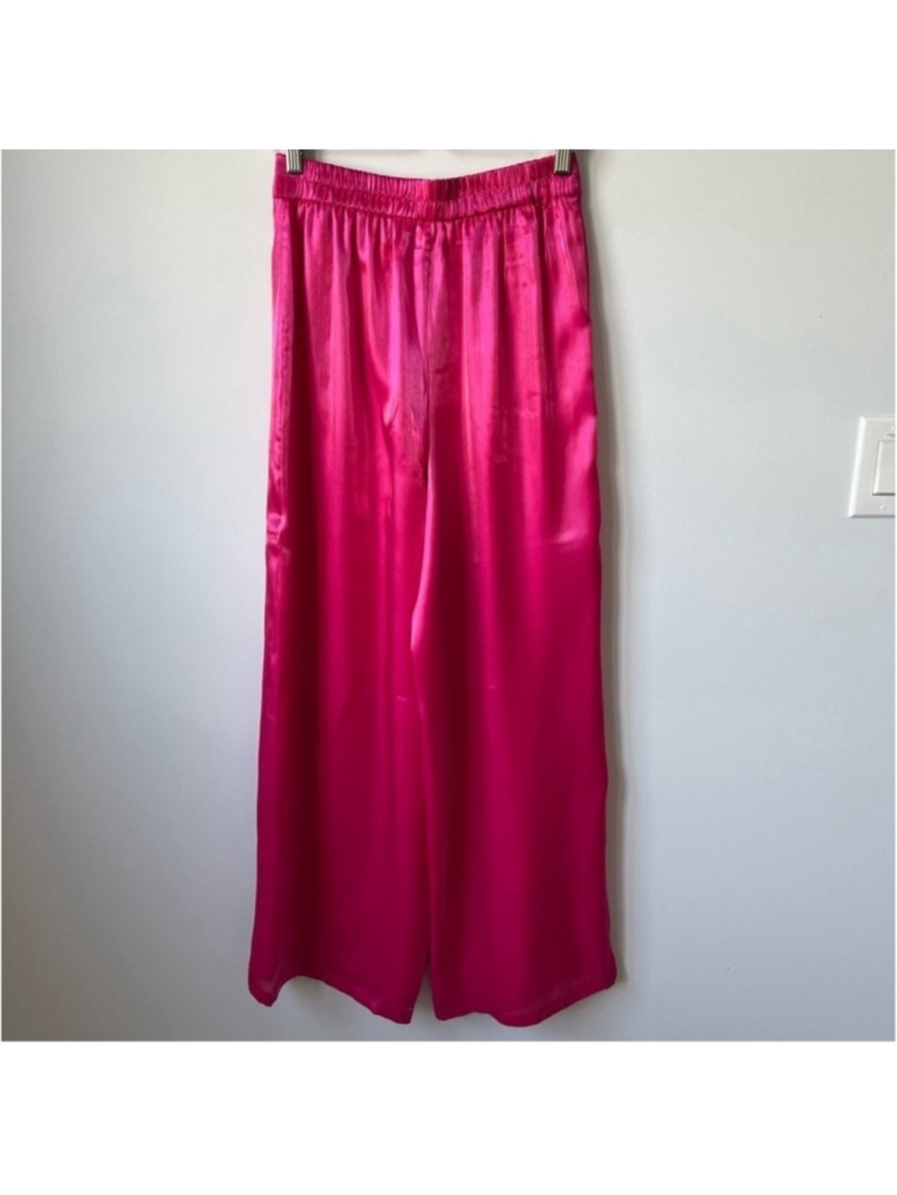 House of Harlow 1960 disco Satin high rise Hot Pink Wide-Leg Pants size small - Picture 6 of 13